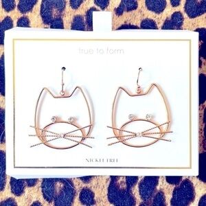 Brand New True to Form Nickel Free Gold Tone Kitty Cat w/ Rhinestone Eyes & Nose